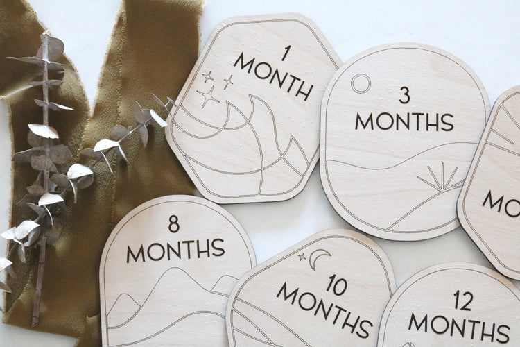 set of wood boho baby age monthly milestone signs