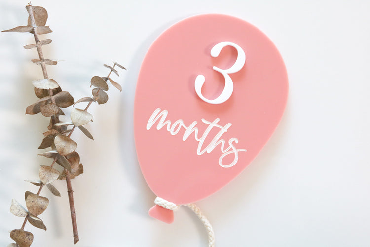 acrylic balloon baby age monthly milestone sign | baby gift | keepsake | baby shower | first year | month | new baby | engraved | age marker