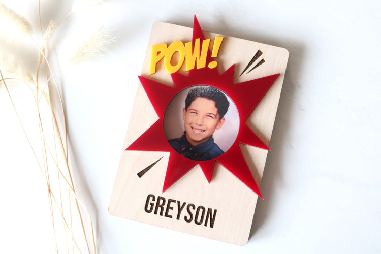 custom kids photo fridge magnet | COMIC SUPERHERO