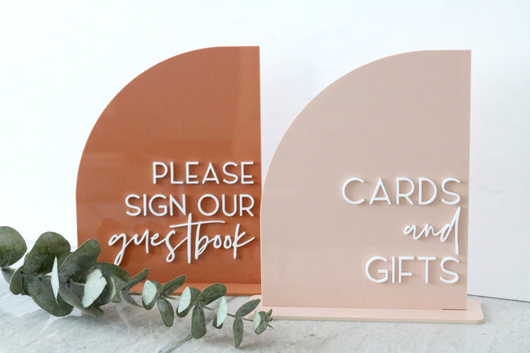 acrylic half arch guestbook sign | acrylic wedding sign | wedding decor | arched | wedding reception | acrylic | gift table | card box