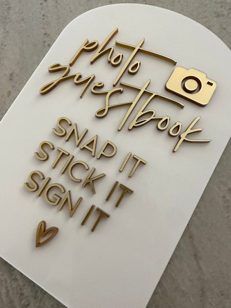 acrylic arch photo guestbook sign | acrylic wedding sign | wedding decor | arched | wedding reception | acrylic | gift table | cards | book