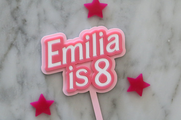 custom name barbie inspired birthday cake topper