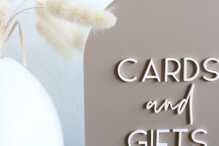 acrylic oval arch cards and gifts sign | acrylic wedding sign | wedding decor | arched | wedding reception | acrylic | table | card table