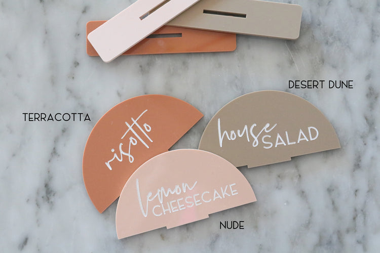 acrylic arch food buffet sign | acrylic wedding sign | wedding decor | arched | wedding reception | acrylic | dessert table | food table