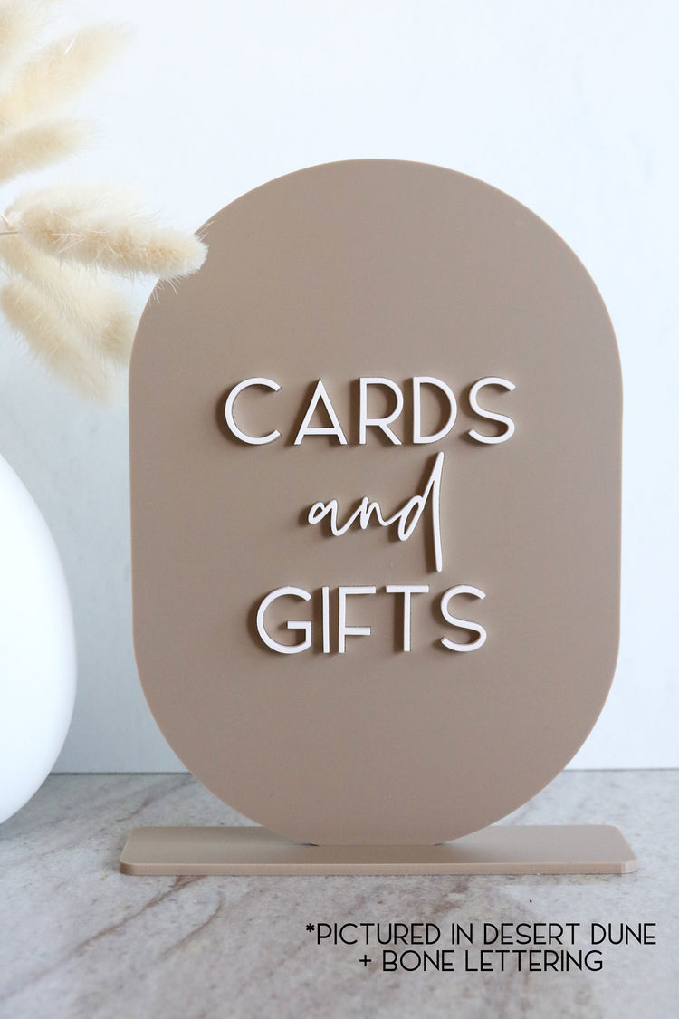 acrylic oval arch cards and gifts sign | acrylic wedding sign | wedding decor | arched | wedding reception | acrylic | table | card table