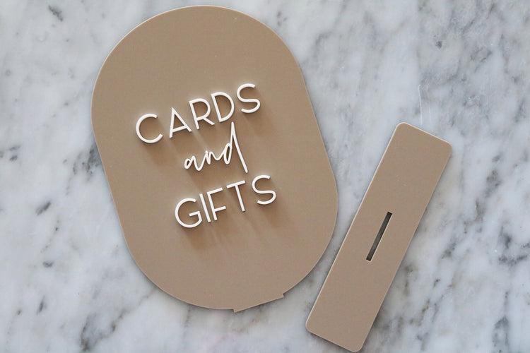 acrylic oval arch cards and gifts sign | acrylic wedding sign | wedding decor | arched | wedding reception | acrylic | table | card table