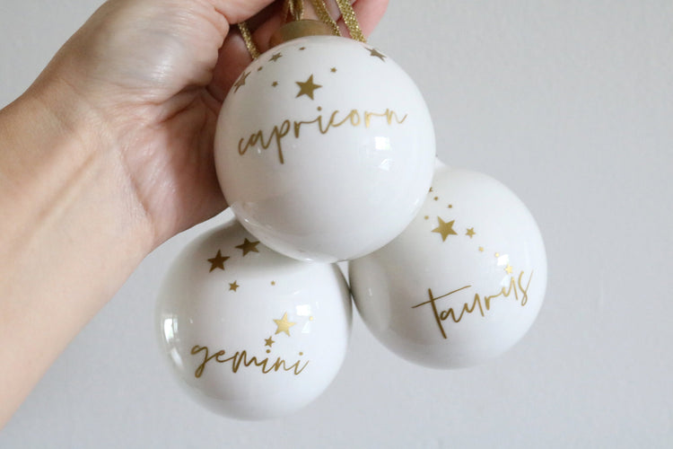 zodiac porcelain christmas ornament