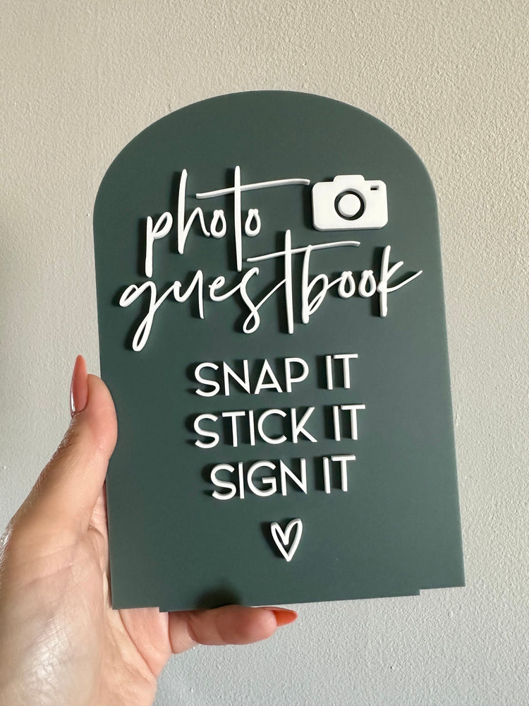 acrylic arch photo guestbook sign | acrylic wedding sign | wedding decor | arched | wedding reception | acrylic | gift table | cards | book