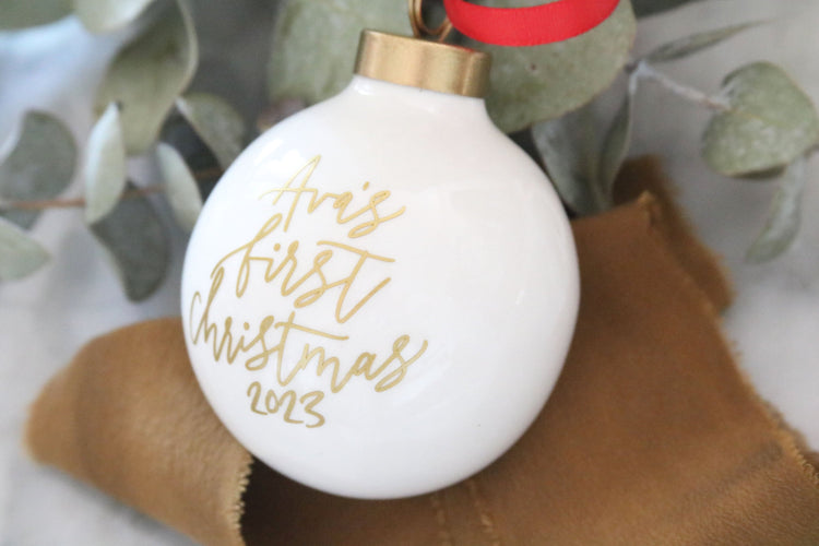 baby's first christmas round porcelain ornament | personalized