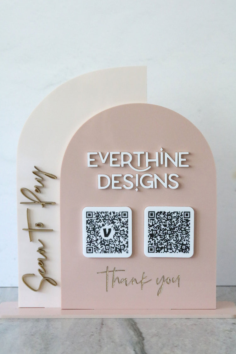 acrylic double arch scan to pay QR code business sign | small business sign | payment | freestanding | logo | market sign | touchless