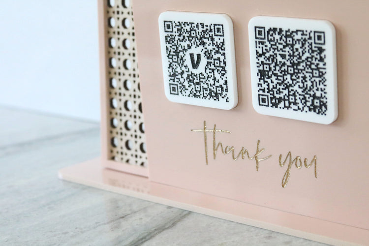acrylic double arch rattan scan to pay QR code business sign | small business sign | payment | freestanding | logo | market sign | touchless