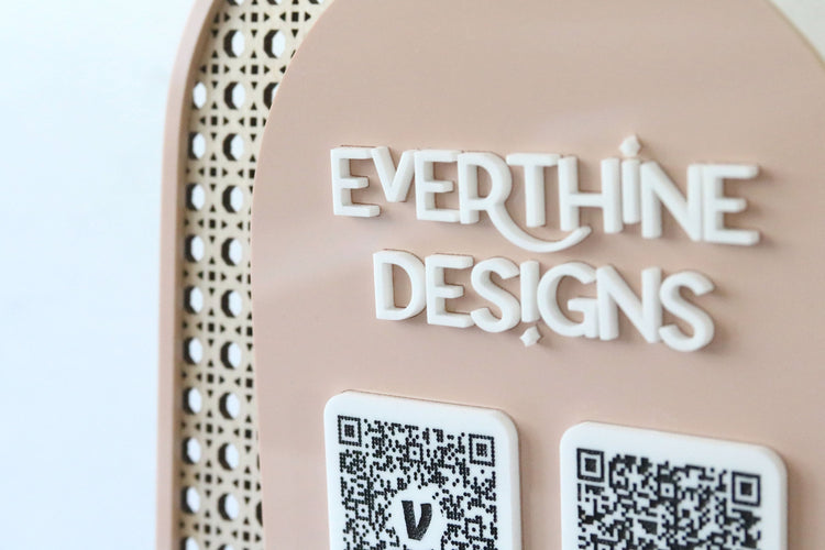 acrylic double arch rattan scan to pay QR code business sign | small business sign | payment | freestanding | logo | market sign | touchless