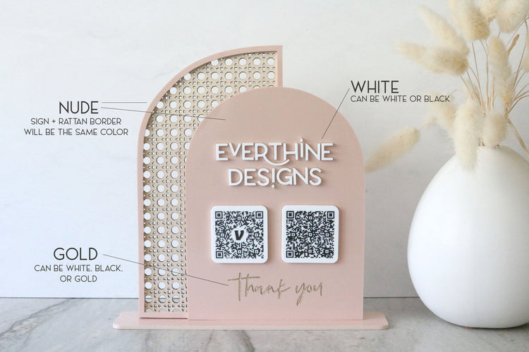 acrylic double arch rattan scan to pay QR code business sign | small business sign | payment | freestanding | logo | market sign | touchless