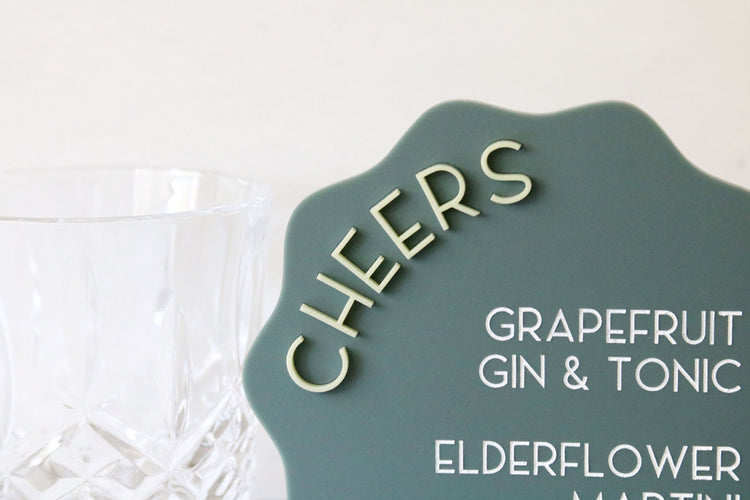 acrylic wavy signature drinks bar sign | acrylic wedding sign | wedding decor | modern | signature drinks | reception | bar table | abstract