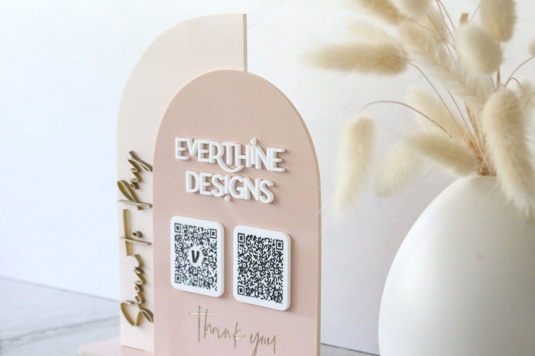 acrylic double arch scan to pay QR code business sign | small business sign | payment | freestanding | logo | market sign | touchless