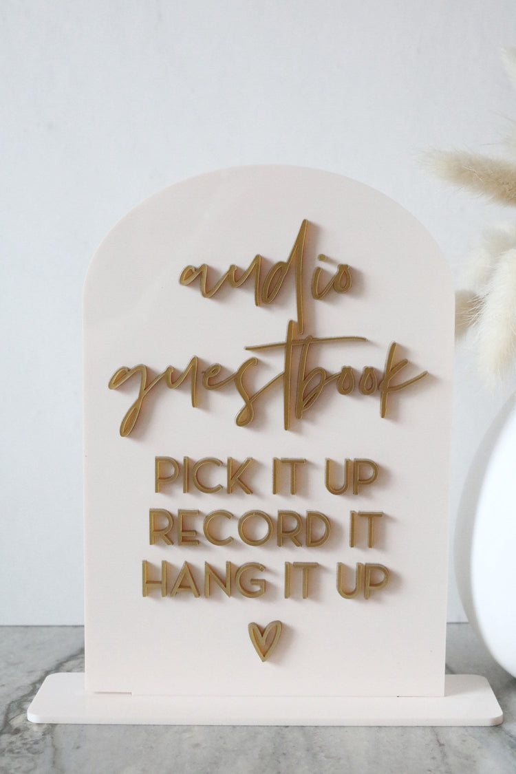 acrylic arch audio guestbook sign | guestbook sign | arched | acrylic wedding sign | wedding decor | reception | acrylic | guestbook