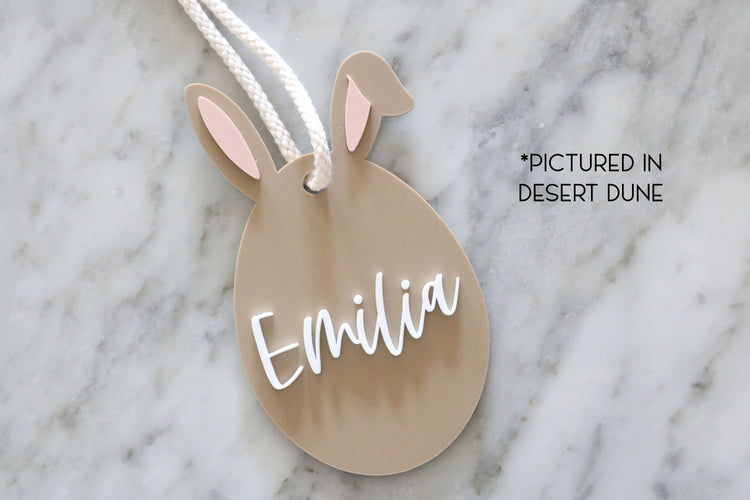 custom bunny easter basket acrylic name tag | easter basket | name tag | place card | first easter | kids basket | bunny ears | bag tag