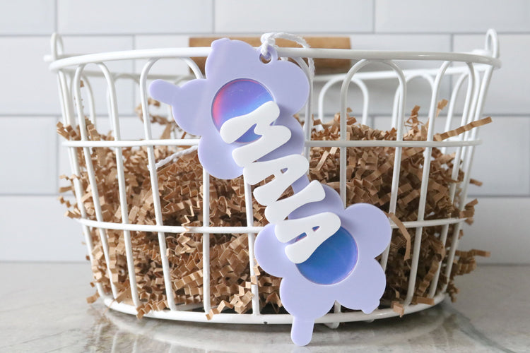 custom retro daisy sunglasses acrylic basket name tag | valentines day | flower sunglasses | easter basket | name | holiday | basket tag