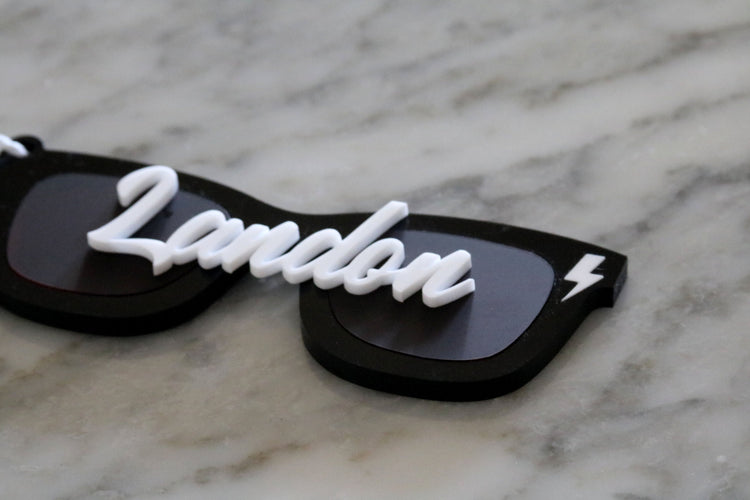 custom rad dude sunglasses acrylic basket name tag | valentines day | rad little dude | easter basket | name | holiday | basket tag