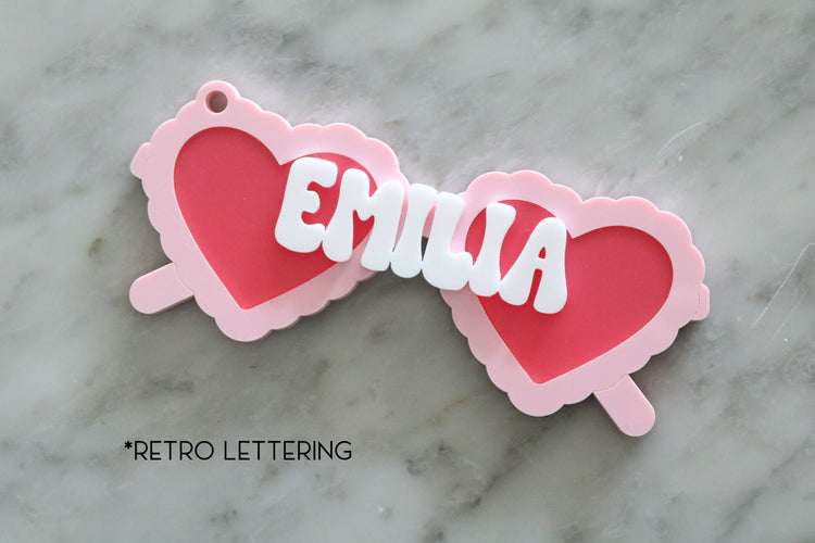 custom scalloped heart sunglasses acrylic basket name tag | valentines day | heart sunglasses | easter basket | name | holiday | basket tag