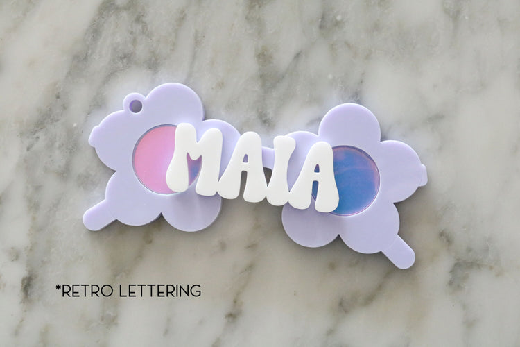 custom retro daisy sunglasses acrylic basket name tag | valentines day | flower sunglasses | easter basket | name | holiday | basket tag