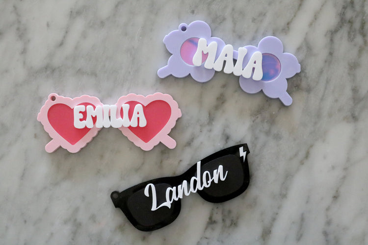 custom retro daisy sunglasses acrylic basket name tag | valentines day | flower sunglasses | easter basket | name | holiday | basket tag