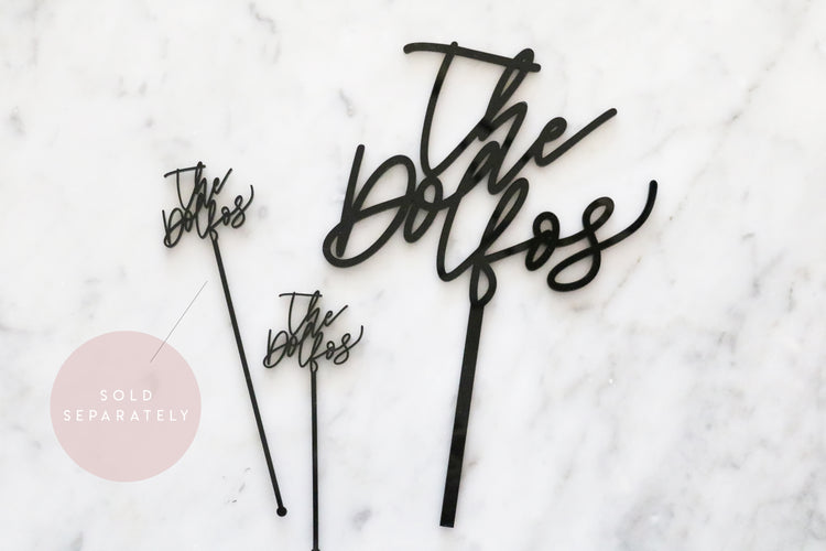 custom hand lettered calligraphy cake topper