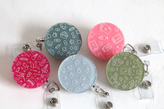 badge reel | holder | work | conference | student | lanyard | nurse | doctor | veterinarian | vet | pharmacist | dentist | orthodontist