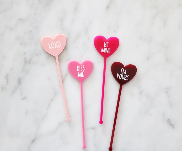 valentines day conversation heart drink stir sticks | set of 4