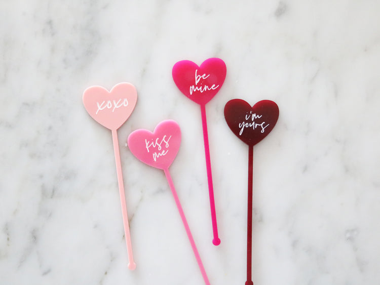 valentines day conversation heart drink stir sticks | set of 4