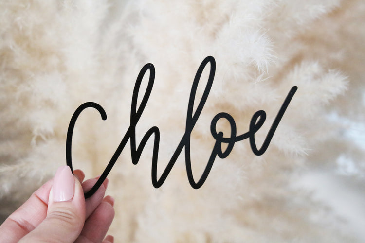 custom hand lettered calligraphy place setting name | acrylic or wood