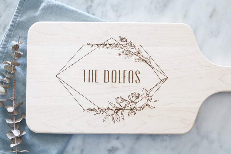 custom floral geometric frame wood board set | personalized