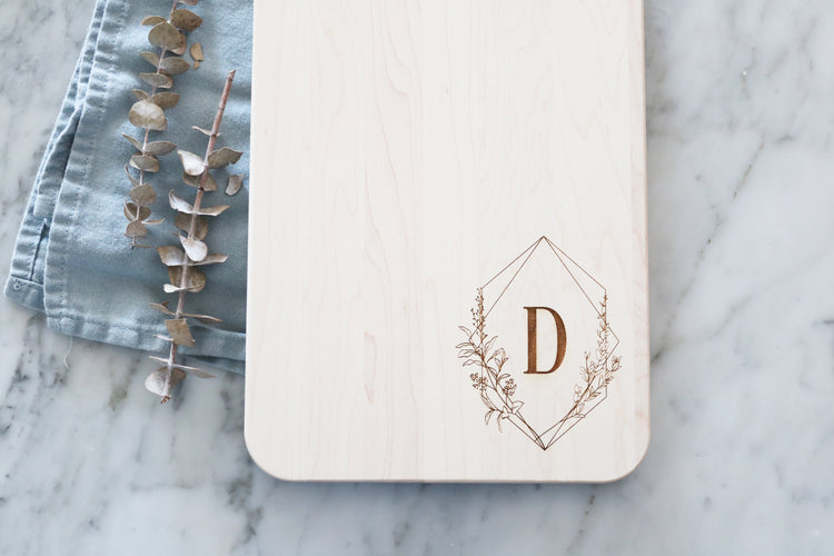 custom floral geometric frame wood board set | personalized