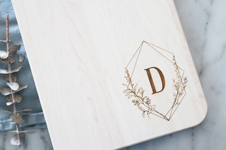 custom floral geometric frame wood board set | personalized