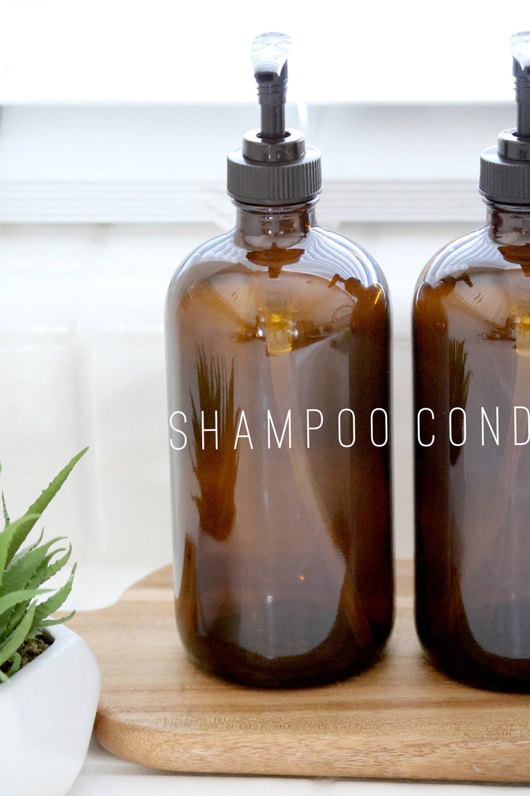 SHAMPOO + CONDITIONER | calligraphy amber soap dispenser set