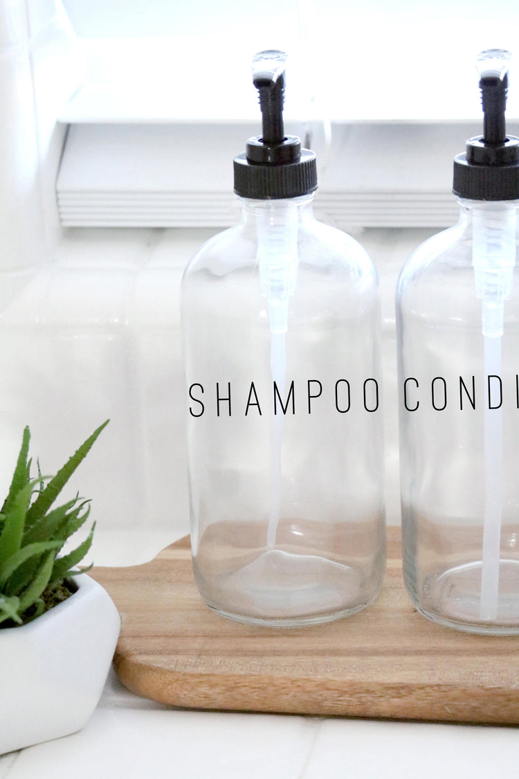 SHAMPOO + CONDITIONER | calligraphy clear soap dispenser set