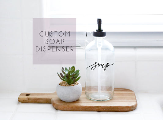 single custom calligraphy clear soap dispenser 16oz