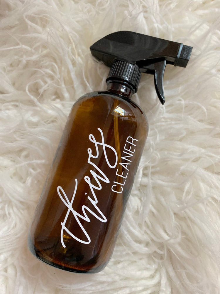 custom calligraphy amber or clear glass thieves cleaner spray bottle