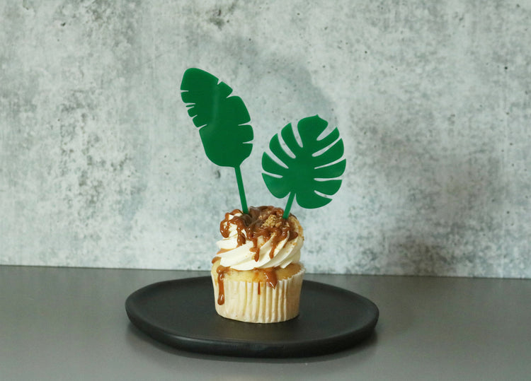 tropical leaf acrylic cake cupcake topper | set of 2