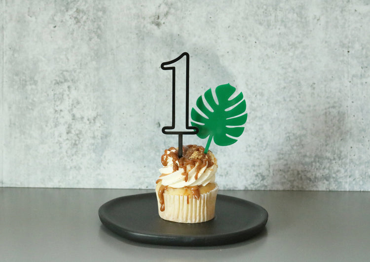 tropical leaf acrylic cake cupcake topper | set of 2