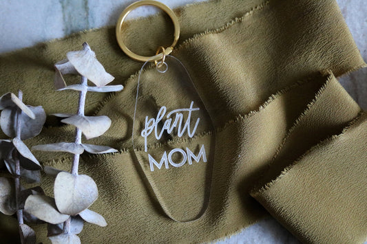 plant mom motel keychain | clear or fluorescent pink