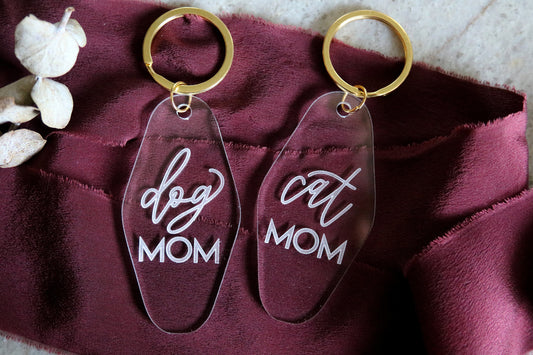 dog mom motel keychain | clear or fluorescent pink