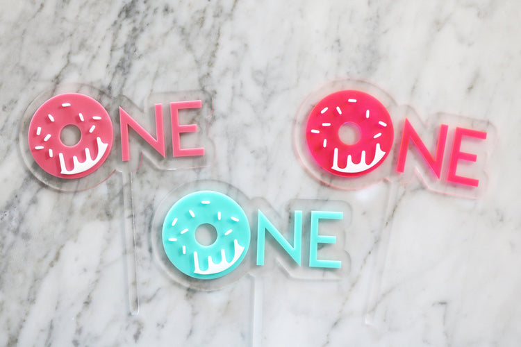 One donut birthday acrylic cake topper | CHOOSE YOUR COLOR