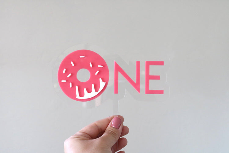 One donut birthday acrylic cake topper | CHOOSE YOUR COLOR