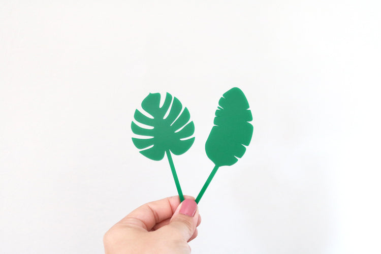 tropical leaf acrylic cake cupcake topper | set of 2