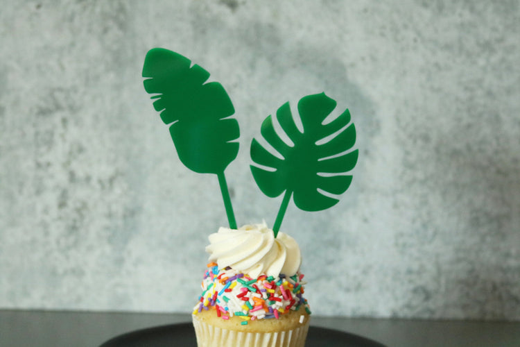 tropical leaf acrylic cake cupcake topper | set of 2