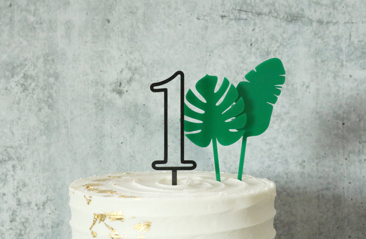 tropical leaf acrylic cake cupcake topper | set of 2