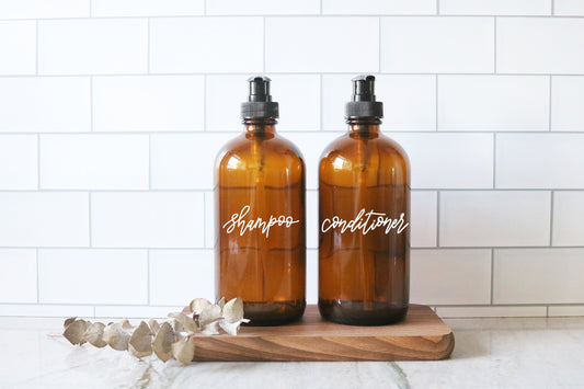 SHAMPOO + CONDITIONER | calligraphy amber soap dispenser set