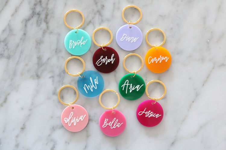 colorful round keychain | custom calligraphy name keychain