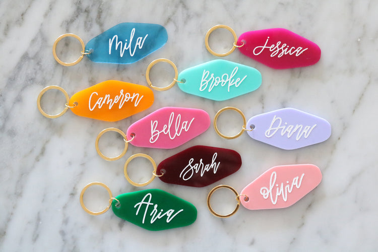 colorful motel keychain | custom calligraphy name